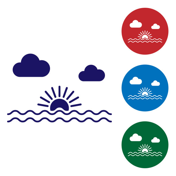 蓝色日落图标孤立在白色背景设置图片下载