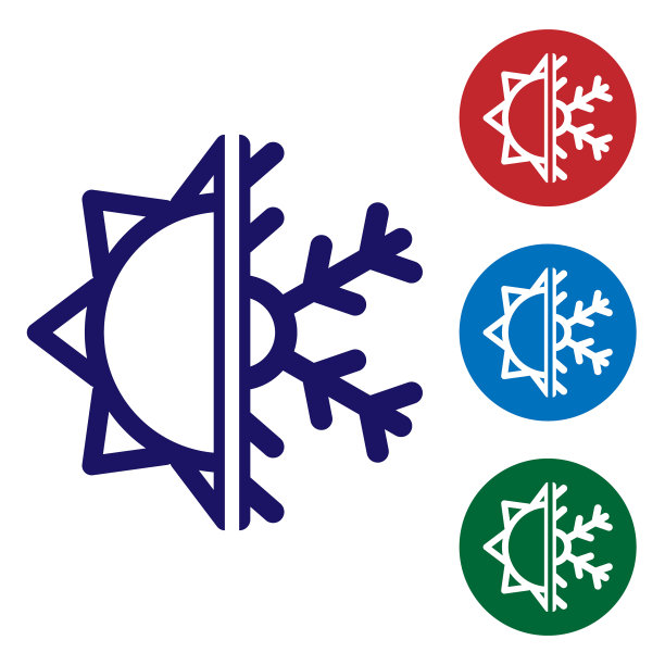 蓝色的热和冷象征太阳和雪花的图标图片下载