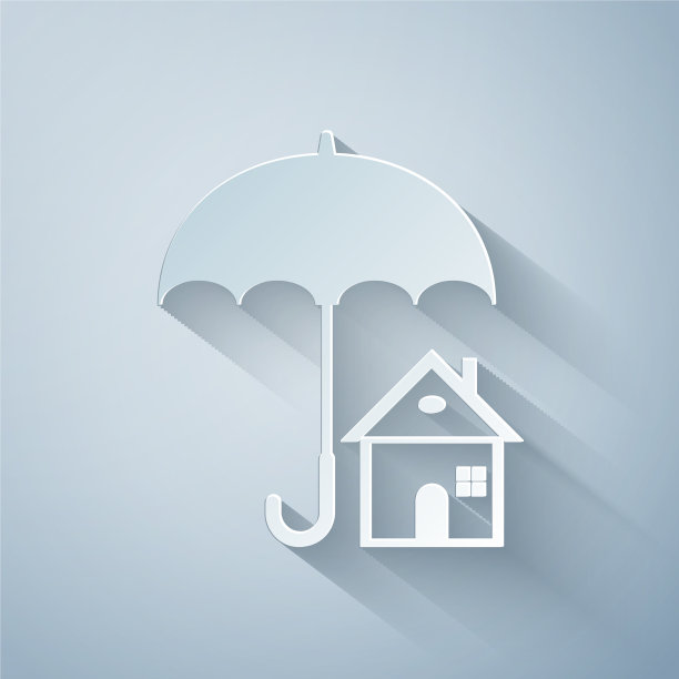 剪纸房子与伞图标隔离上图片下载