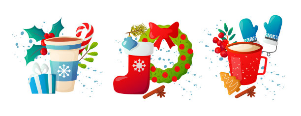 设置圣诞季节的设计元素图片下载