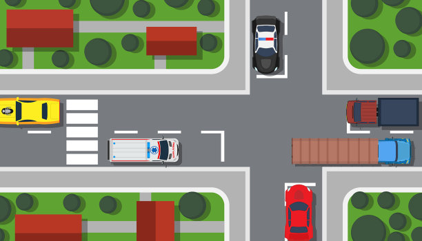 十字路口俯视图建筑地图城市汽车游戏素材图片