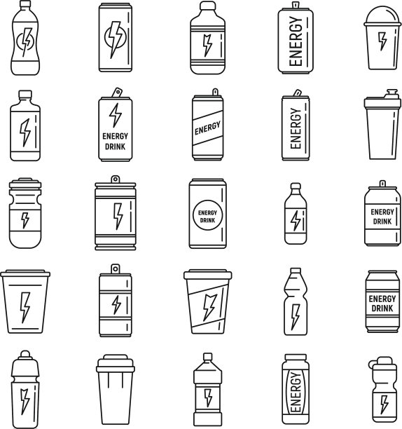 推动活力饮料图标设置轮廓风格图片下载