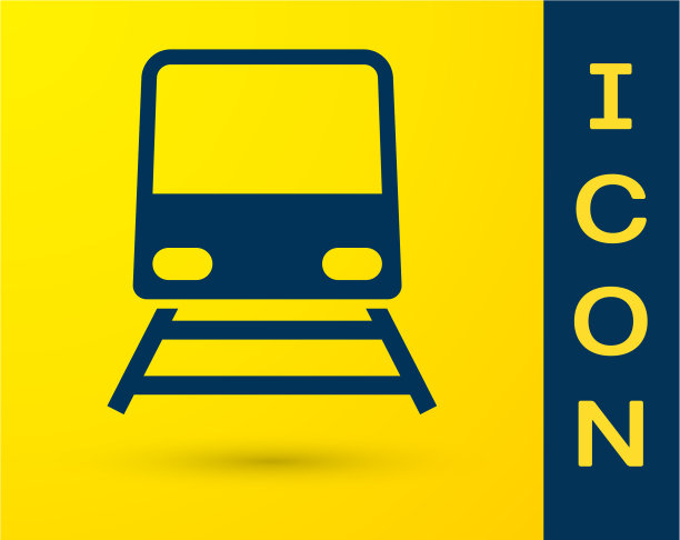 黄色背景上孤立的蓝色火车图标图片下载