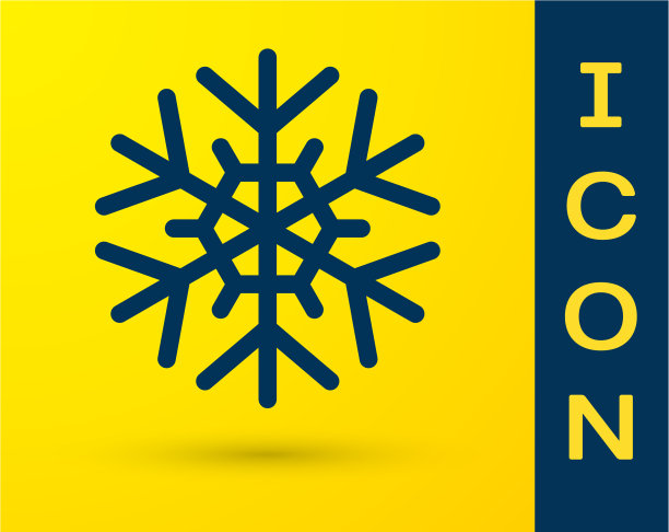 蓝色雪花图标孤立在黄色背景图片下载