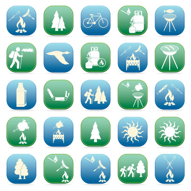 设置旅行和露营装备图标图片下载