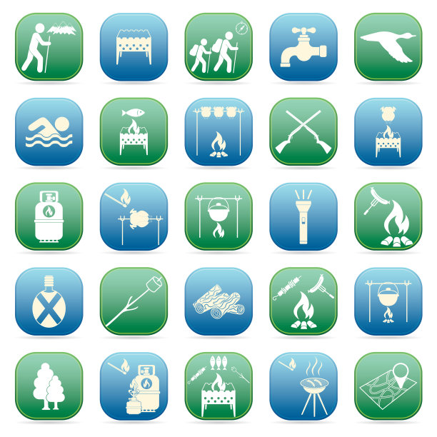 设置旅行和露营装备图标图片下载