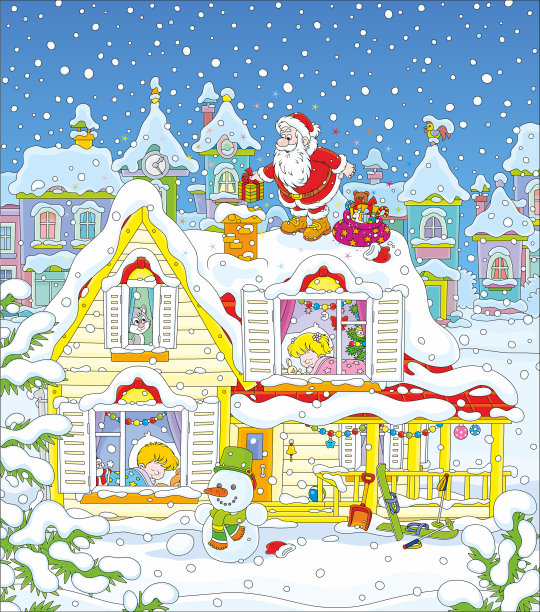 圣诞老人带着礼物给孩子们图片下载
