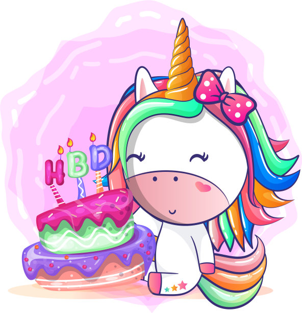 可爱独角兽的生日贺卡图片下载