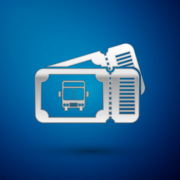 银色巴士票图标孤立在蓝色背景图片下载