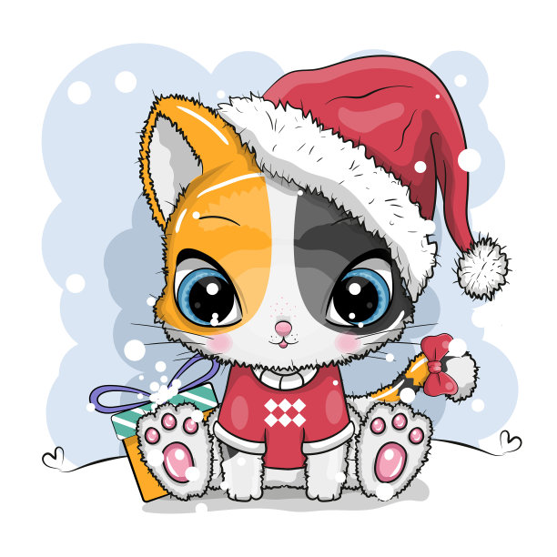 可爱的卡通小猫戴着一顶针织帽坐在一个图片下载