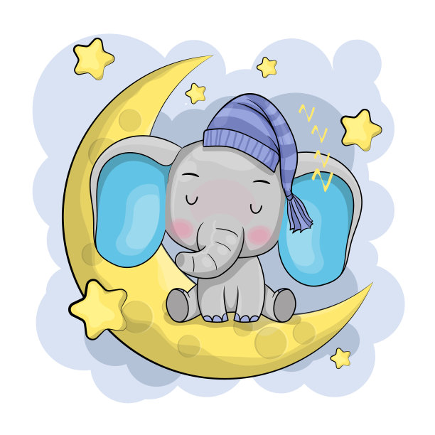 可爱的卡通大象在月亮上睡觉图片下载