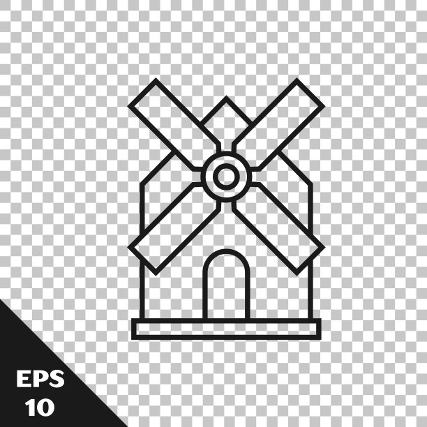 黑线风车图标孤立透明图片下载