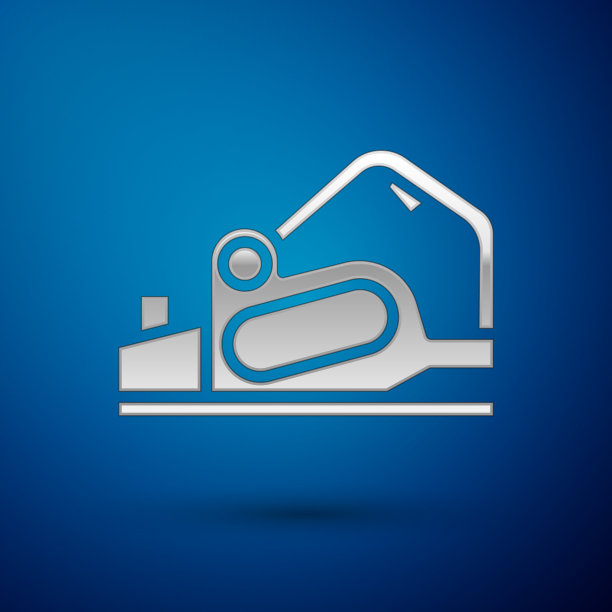 银色电动刨床工具图标隔离在蓝色图片下载