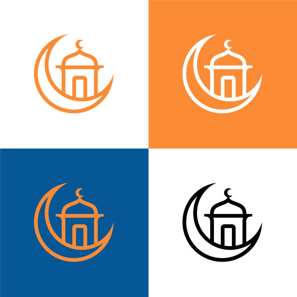 月亮和清真寺标志设计模板元素图片下载