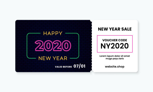 霓虹风格的2020年新年礼券图片下载