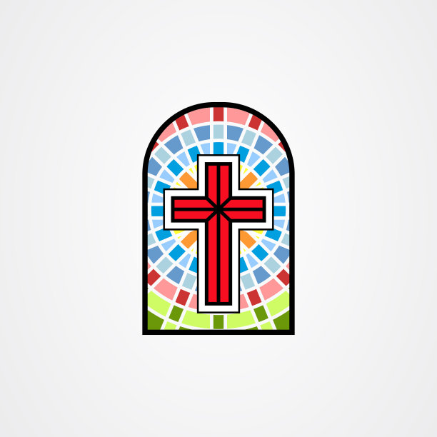 在彩色玻璃风格与基督教十字架图片下载