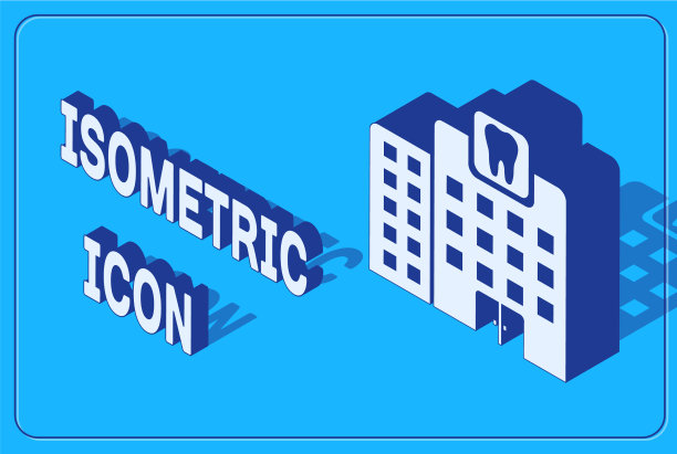 等距牙科诊所图标孤立在蓝色图片下载