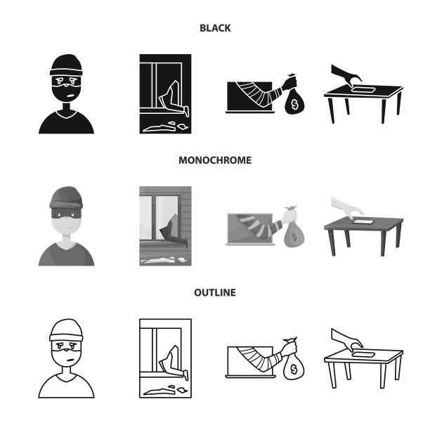 设计犯罪和盗窃标志集图片下载