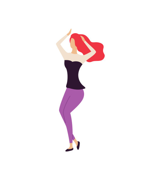 穿裤子和衬衫的红头发女人可爱的舞蹈图片下载