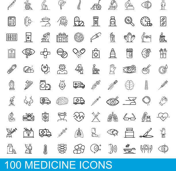100个医药图标设置轮廓样式图片下载