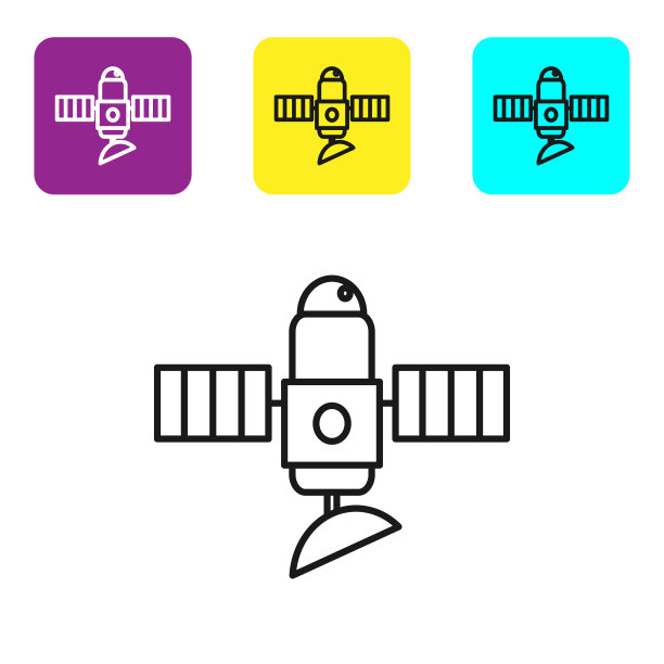 黑线卫星图标孤立在白色上图片下载