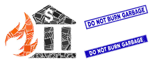 银行火灾灾害马赛克和划伤矩形图片下载