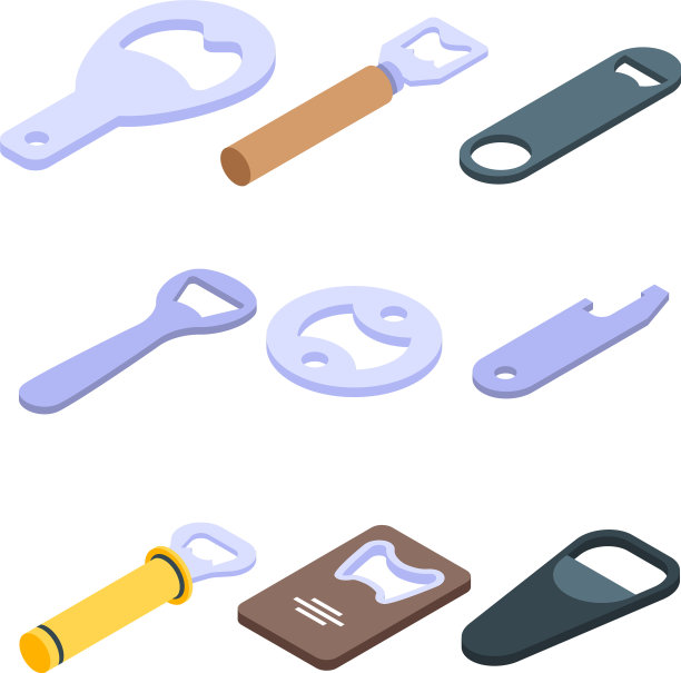 开瓶器图标设置等距风格图片下载