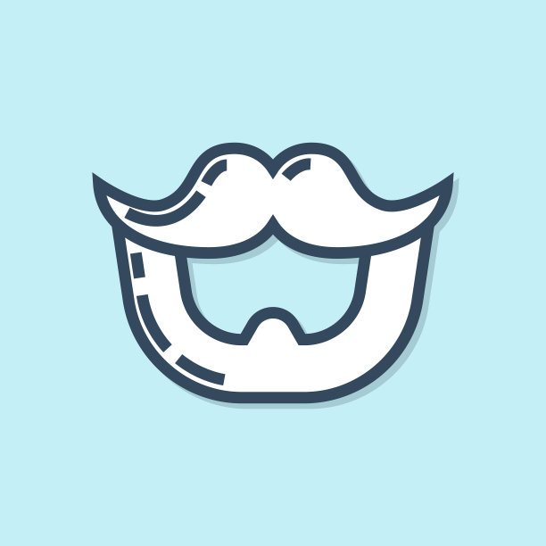 蓝线胡子和胡子图标孤立在蓝色图片下载