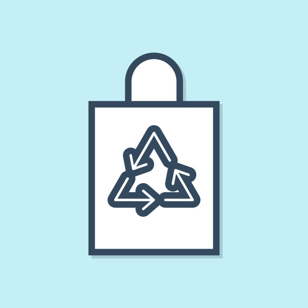 带回收图标的蓝线塑料袋被隔离图片下载