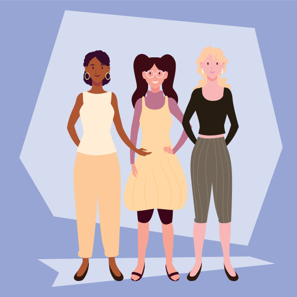 女人们摆着不同的姿势站着图片下载