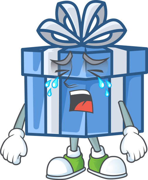 悲伤哭泣的蓝色卡通人物设计礼盒图片下载