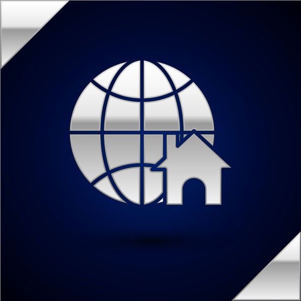 银色的地球仪上有房子的标志图片下载