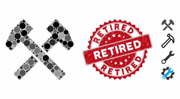 马赛克工作锤子图标与苦恼退休图片下载