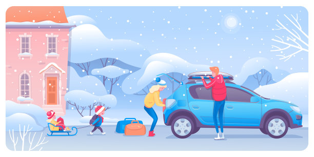 家庭在冬季旅行公寓图片下载