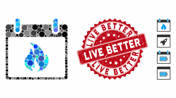 马赛克火焰日历日图标与挠活图片下载