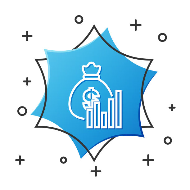 白色线钱袋和图表图形图标图片下载