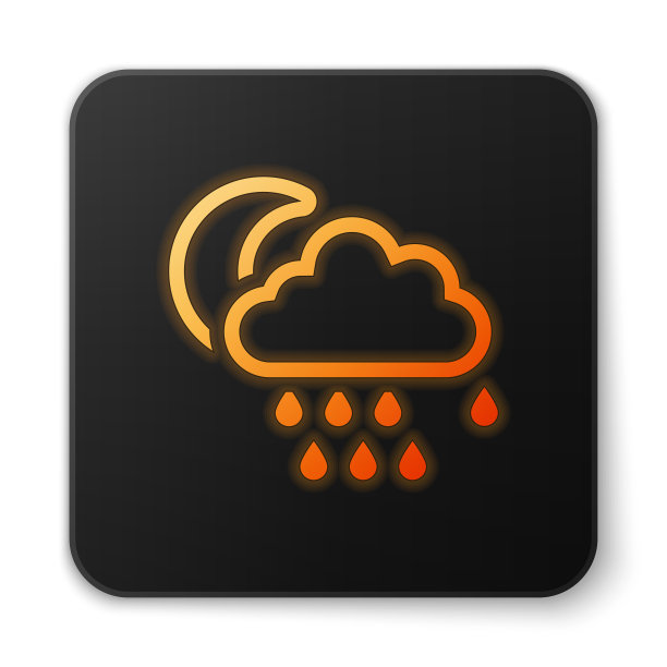 橙色霓虹云与雨和月亮的图标图片下载