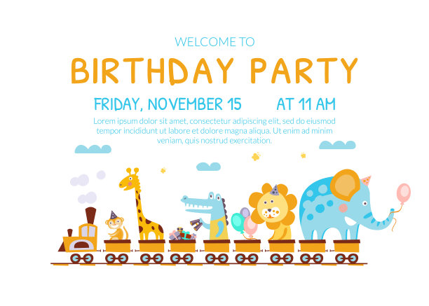 可爱的小动物生日请柬图片下载