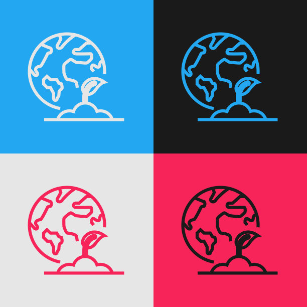 颜色线地球地球仪和植物图标隔离图片下载