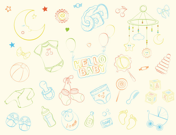 新生儿主题的涂鸦套装图片下载