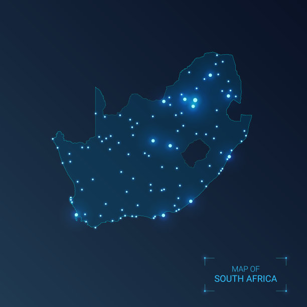 南非地图的城市发光点-霓虹灯图片下载
