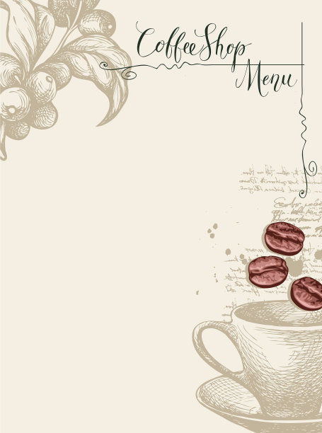 咖啡店的菜单上有杯状咖啡豆和小树枝图片下载