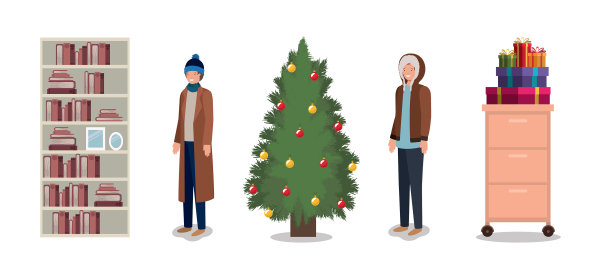 夫妇与松树圣诞节图片下载