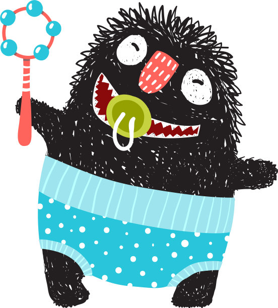 有趣的毛茸茸的怪物设计与拨浪鼓图片下载