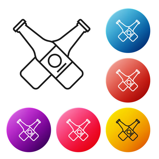 黑线交叉啤酒瓶图标隔离上图片下载