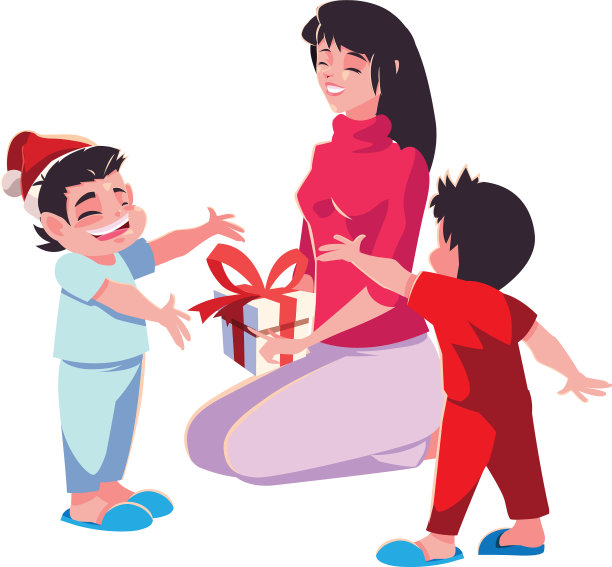 妈妈和儿子用圣诞老人的帽子设计图片下载