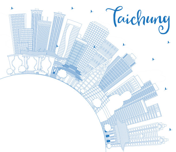 用蓝色勾勒出台湾台中市的天际线图片下载