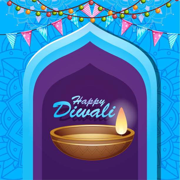 以曼荼罗图案为背景的快乐排灯节图片下载