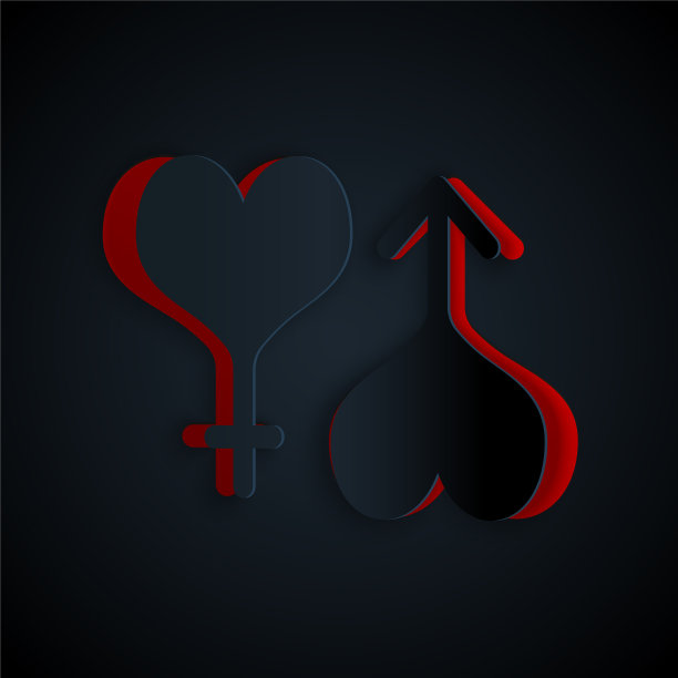 剪纸象征着男性和女性的心形图标图片下载