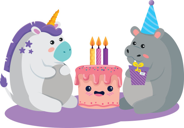 独角兽和河马生日快乐图片下载
